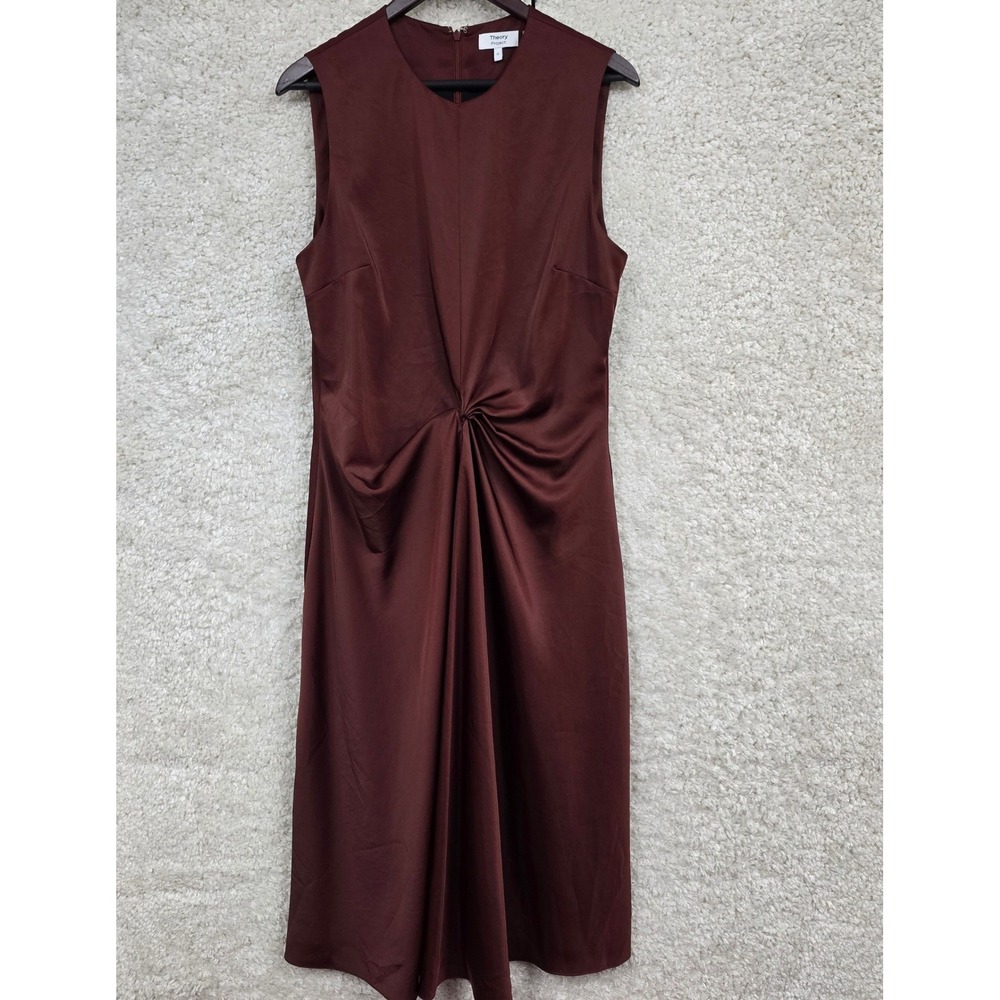 Theory Project Twist Front Midi Dress Women 12 Canyon Burgundyโ Drape Sheen Luxe
